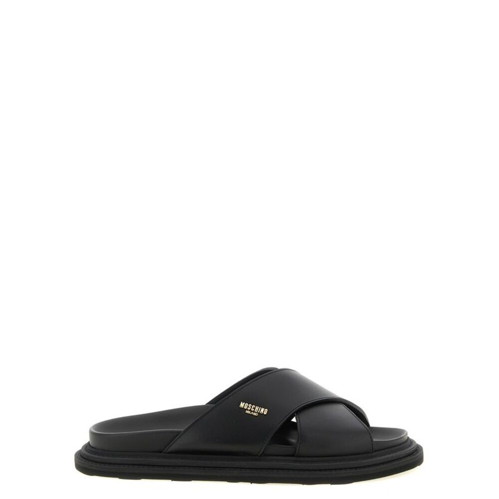 Moschino Men Leather Sabots With Logo